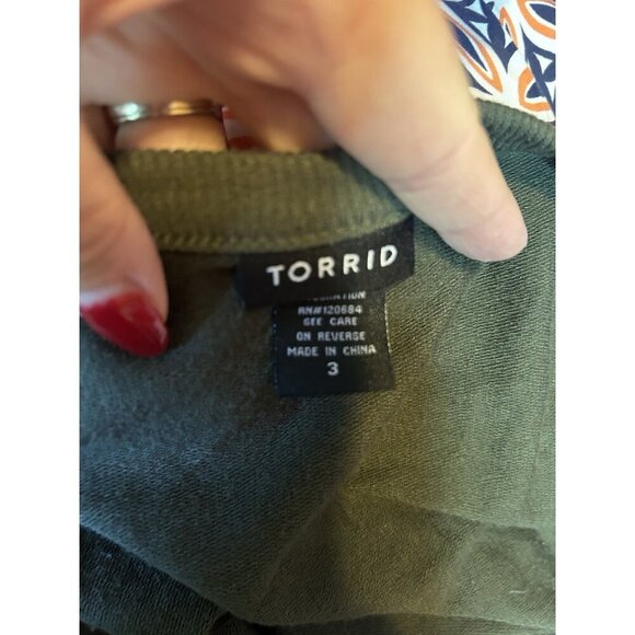 Torrid Olive Lattice Long Sleeve Sweatshirt Green Knit Size 3 (3X) Warm - Picture 6 of 8